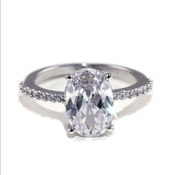 NEW White Gold OVER 925 5ct Oval CZ Diamond  Ring - Picture 4 of 8